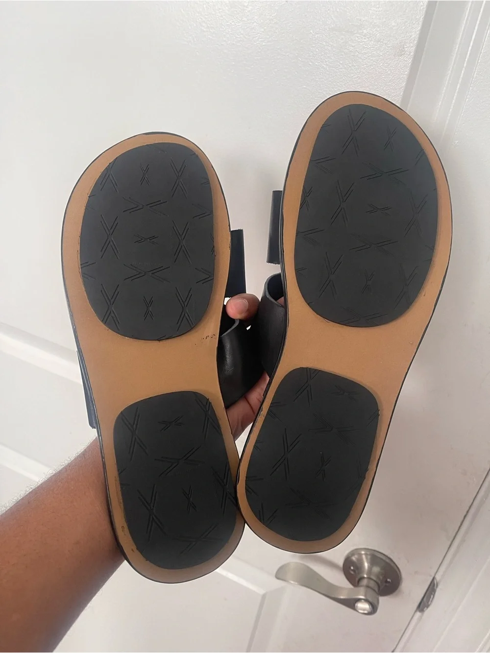 Brand New Men’s Black Leather Slide Sandals Sz 11
